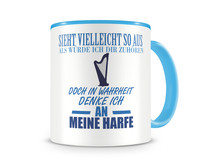 Tasse mit dem Motiv Ich denke an meine Harfe Tasse Modellnummer  hellblau/hellblau