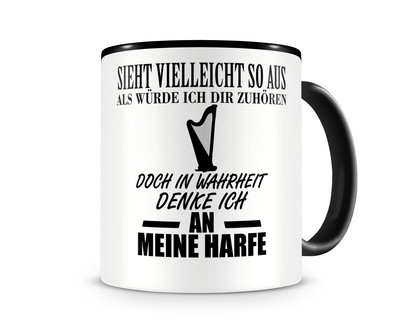 Tasse mit dem Motiv Ich denke an meine Harfe