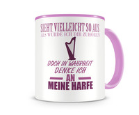 Tasse mit dem Motiv Ich denke an meine Harfe Tasse Modellnummer  rosa/rosa