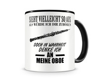 Tasse mit dem Motiv Ich denke an meine Oboe Tasse Modellnummer  schwarz/schwarz