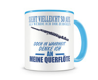 Tasse mit dem Motiv Ich denke an meine Querflte Tasse Modellnummer  hellblau/hellblau