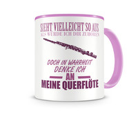 Tasse mit dem Motiv Ich denke an meine Querflte Tasse Modellnummer  rosa/rosa