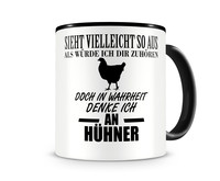 Tasse mit dem Motiv Ich denke an Hhner Tasse Modellnummer  schwarz/schwarz