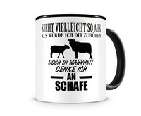 Tasse mit dem Motiv Ich denke an Schafe Tasse Modellnummer  schwarz/schwarz