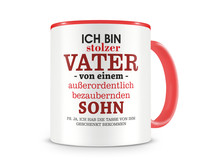 Tasse mit dem Motiv Ich bin stolzer Vater von einem Sohn Tasse Modellnummer  rot/rot