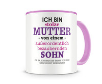 Tasse mit dem Motiv Ich bin stolze Mutter von einem Sohn Tasse Modellnummer  pink/pink