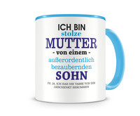 Tasse mit dem Motiv Ich bin stolze Mutter von einem Sohn Tasse Modellnummer  hellblau/hellblau