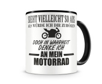 Tasse mit dem Motiv Ich denke an mein Motorrad Rennmotorrad Tasse Modellnummer  schwarz/schwarz