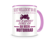 Tasse mit dem Motiv Ich denke an mein Motorrad Supersportler Tasse Modellnummer  rosa/rosa