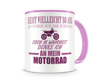 Tasse mit dem Motiv Ich denke an mein Motorrad Motocross Tasse Modellnummer  rosa/rosa