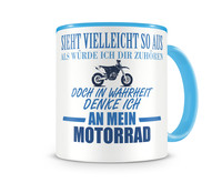 Tasse mit dem Motiv Ich denke an mein Motorrad Supermoto Tasse Modellnummer  hellblau/hellblau