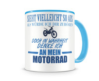 Tasse mit dem Motiv Ich denke an mein Motorrad Trial Tasse Modellnummer  hellblau/hellblau