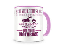 Tasse mit dem Motiv Ich denke an mein Motorrad Chopper Tasse Modellnummer  rosa/rosa