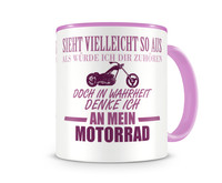 Tasse mit dem Motiv Ich denke an mein Motorrad Chopper Tasse Modellnummer  rosa/rosa