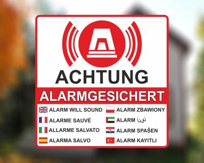 Achtung Alarmgesichert Rot Aufkleber
