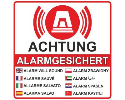 Achtung Alarmgesichert Rot Aufkleber - Ansicht 1