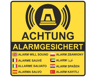 Achtung Alarmgesichert Gelb Aufkleber - Ansicht 1