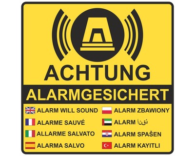 Achtung Alarmgesichert Gelb Aufkleber