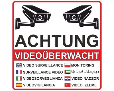 Achtung Videoberwacht Rot Aufkleber