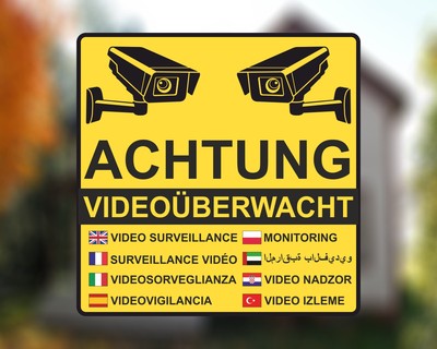 Achtung Videoberwacht Gelb Aufkleber