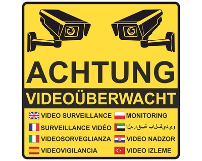 Achtung Videoberwacht Gelb Aufkleber - Ansicht 1