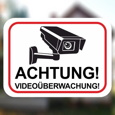 Achtung Videoberwacht Wei Aufkleber