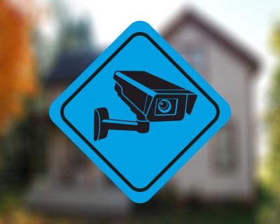 Videoberwacht Viereck Blau Aufkleber
