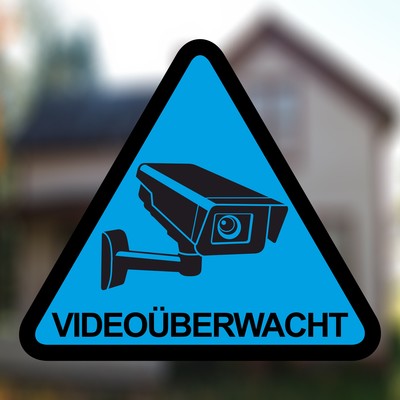 Videoberwacht Dreieck Blau Aufkleber