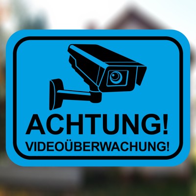 Achtung Videoberwacht Blau Aufkleber