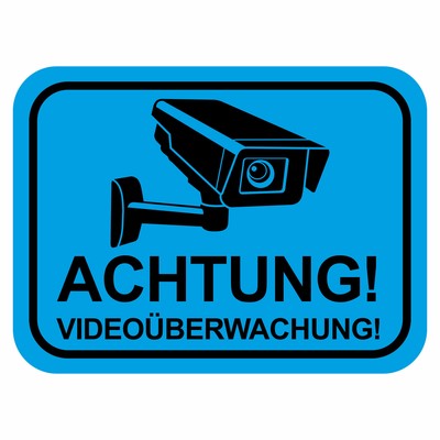 Achtung Videoberwacht Blau Aufkleber - Ansicht 1