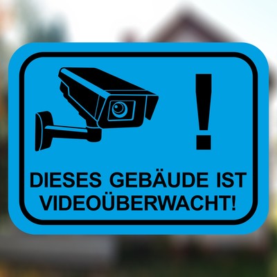 Gebude Videoberwacht Blau Aufkleber Aufkleber