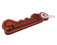 Schlüsselanhänger Gartenhaus Schlüsselanhänger Modellnummer  cognac braun/graviert