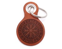 Schlsselanhnger Aegishjalmur mit Runen Schlsselanhnger Modellnummer  cognac braun/graviert