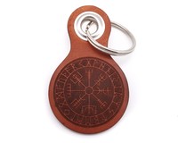 Schlsselanhnger Vegvisir mit Runen Schlsselanhnger Modellnummer  cognac braun/graviert