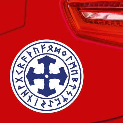 Mjlnir im Kreis mit Runen A Aufkleber gedruckt - Ansicht 4