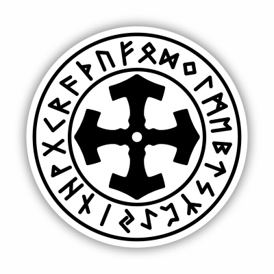 Mjlnir im Kreis mit Runen A Aufkleber gedruckt