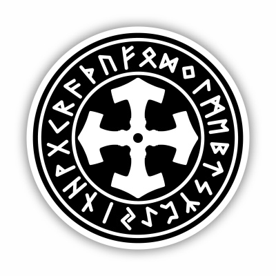Mjlnir im Kreis mit Runen B Aufkleber gedruckt