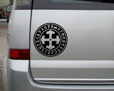 Aufkleber Mjlnir im Kreis mit Runen B - Ansicht 2