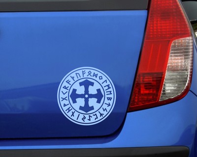 Aufkleber Mjlnir im Kreis mit Runen B - Ansicht 3
