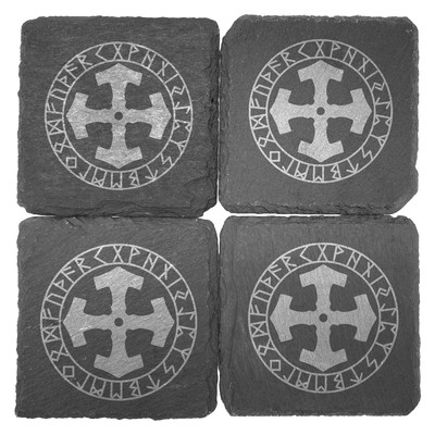 Untersetzer mit Mjlnir im Kreis mit Runen Gravur - Ansicht 2