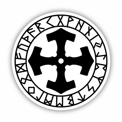 Mjlnir im Kreis mit Runen C Aufkleber gedruckt