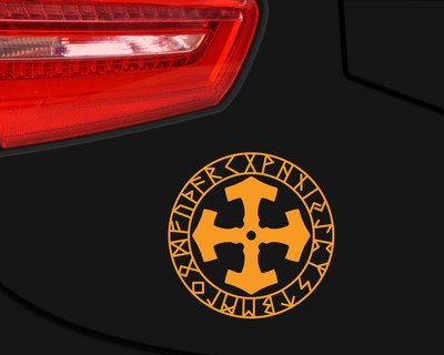 Aufkleber Mjlnir im Kreis mit Runen C - Ansicht 3