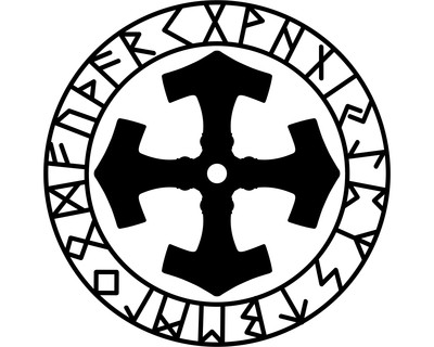Aufkleber Mjlnir im Kreis mit Runen C