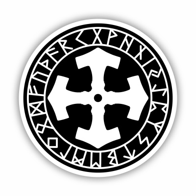Mjlnir im Kreis mit Runen D Aufkleber gedruckt