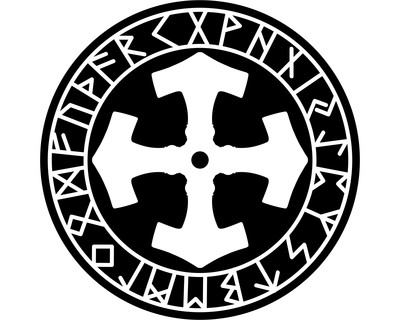 Aufkleber Mjlnir im Kreis mit Runen D