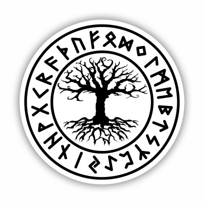 Yggdrasil mit Runen A Aufkleber gedruckt