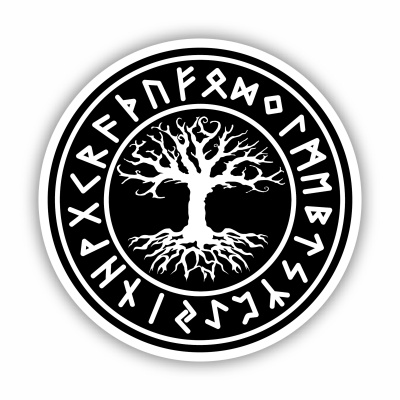 Yggdrasil mit Runen B Aufkleber gedruckt