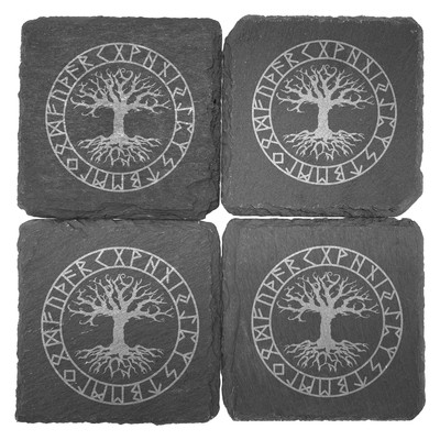 Untersetzer mit Yggdrasil mit Runen Gravur - Ansicht 2