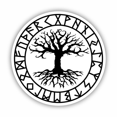 Yggdrasil mit Runen C Aufkleber gedruckt