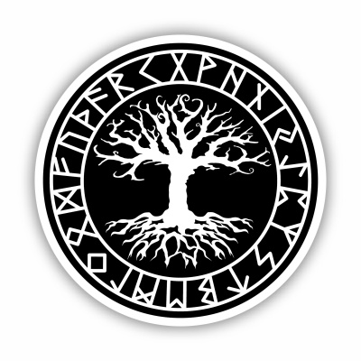 Yggdrasil mit Runen D Aufkleber gedruckt